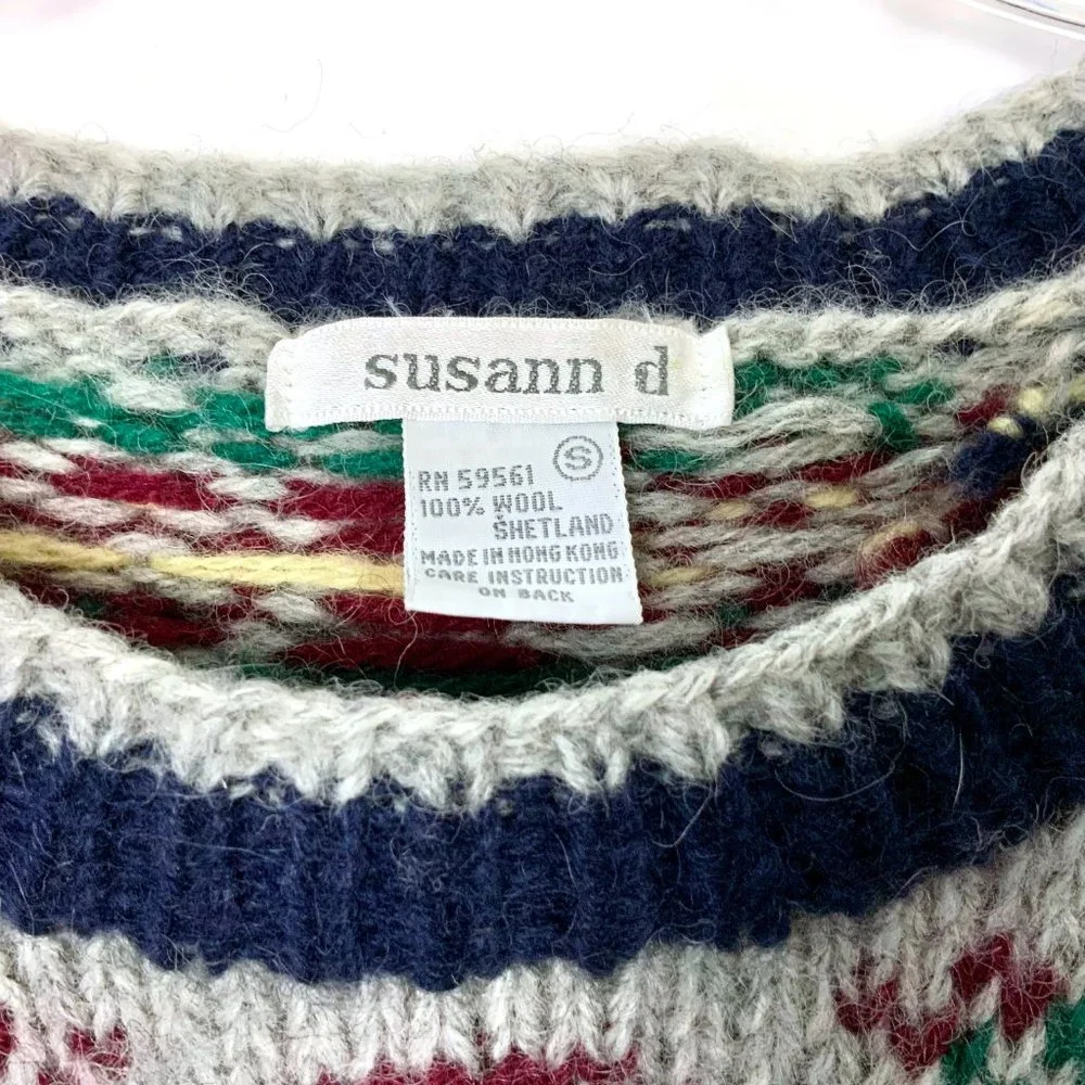 Vintage Susann D Fair Isle Wool Knit Winter Sweater Sz M - Picture 2 of 16
